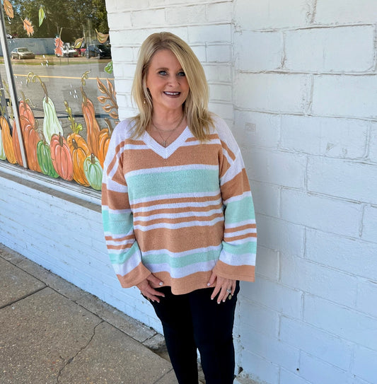 V-Neck Stripe Sweater