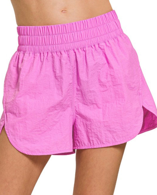 Pink Windbreaker Smocked Shorts