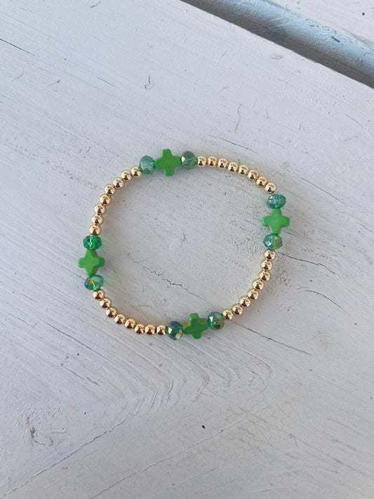 Green Cross Beaded Bracelet
