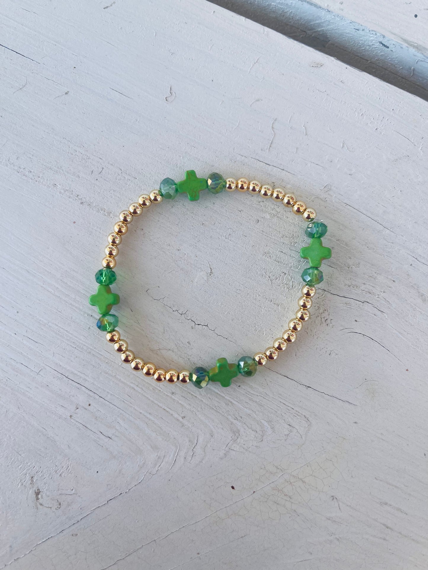 Green Cross Beaded Bracelet