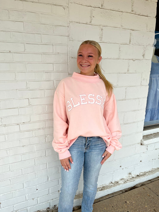 Mock Neck Pink Blessed Sweatshirt