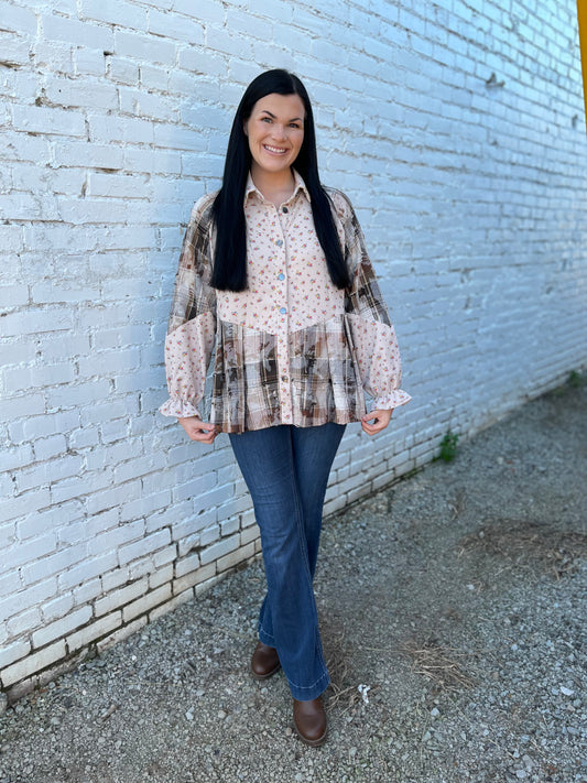 Boho Floral Plaid Top