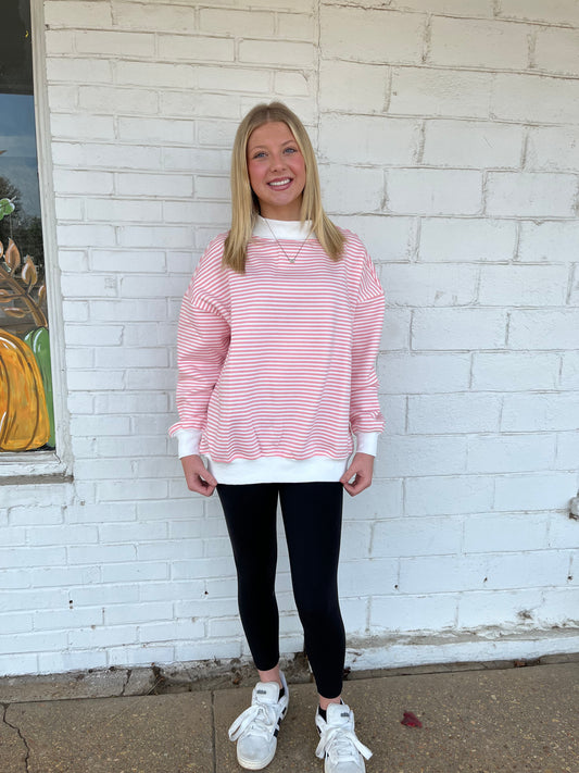 Pink & White Mock Neck Sweatshirt