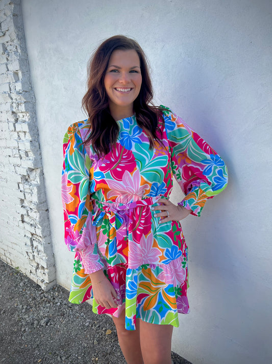 Floral Bubble Sleeve Dress