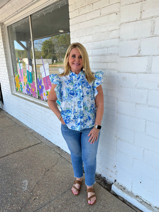 Floral Ruffle Sleeve Top