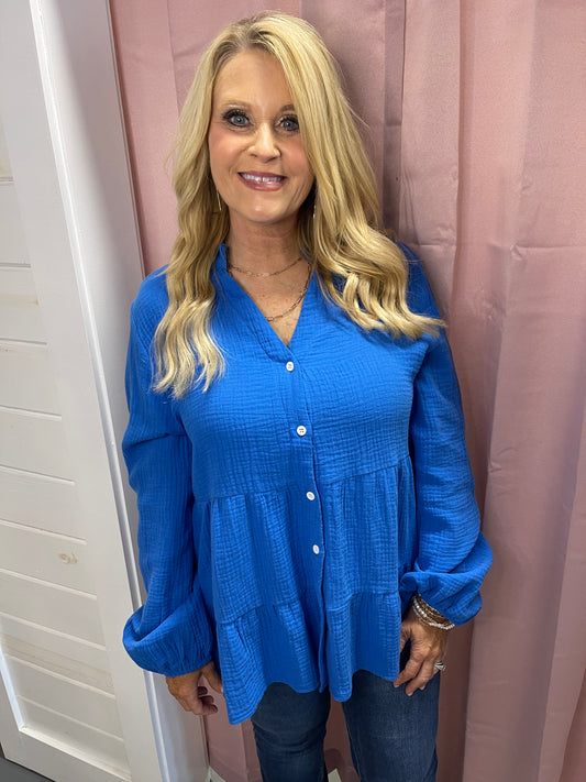 Royal Blue Waffle Knit Top
