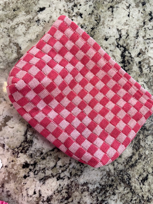 Pink Checkered Makeup Bag