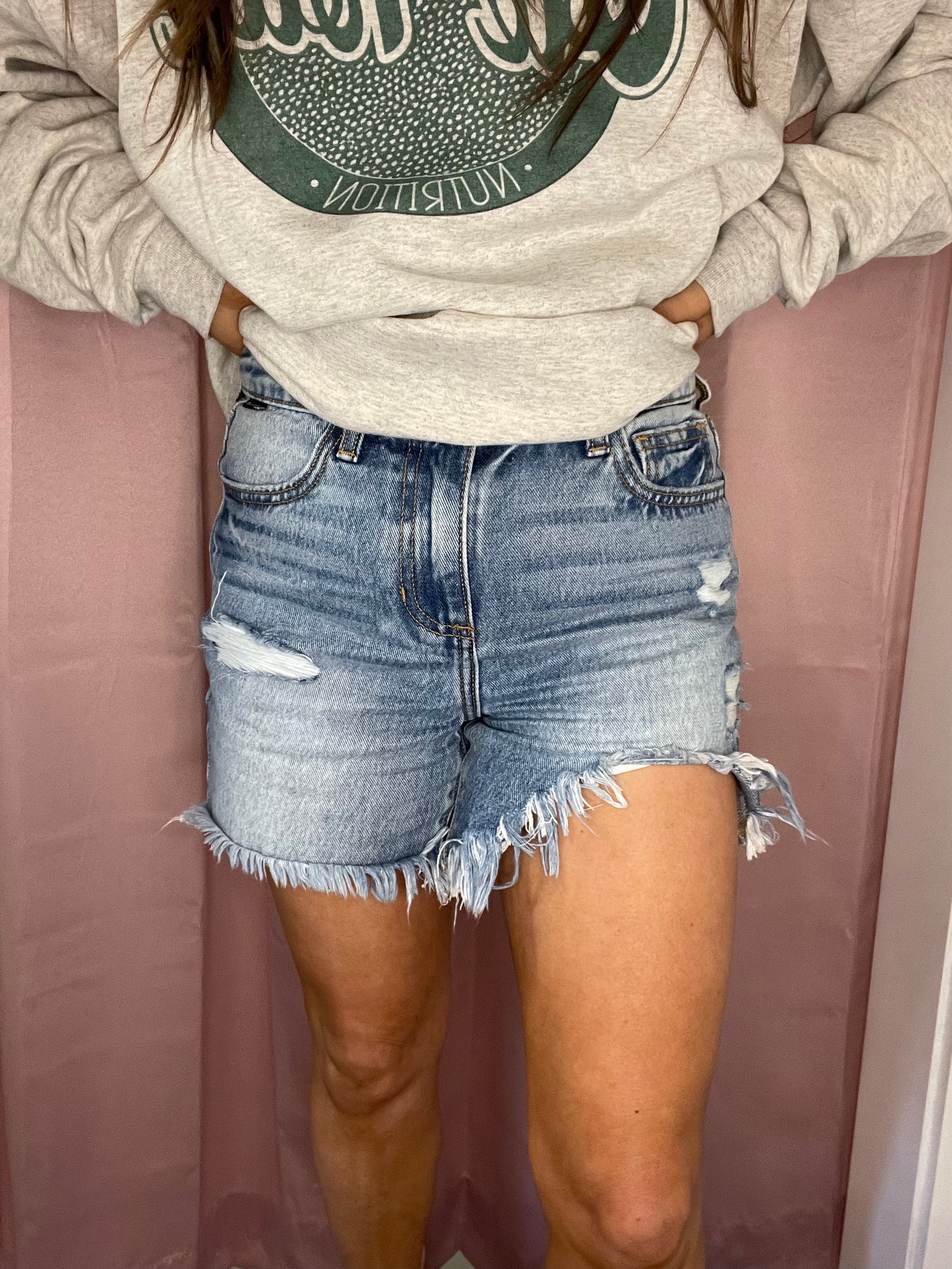Cello High Rise Uneven Hem Shorts