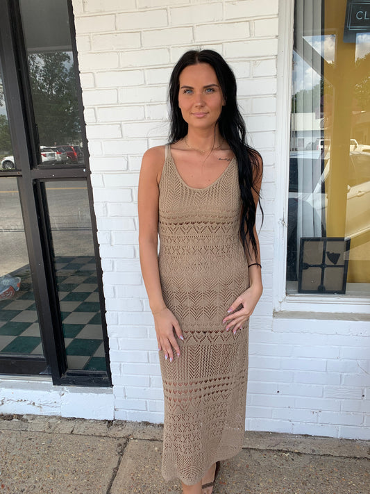Nude Crotchet Midi Dress