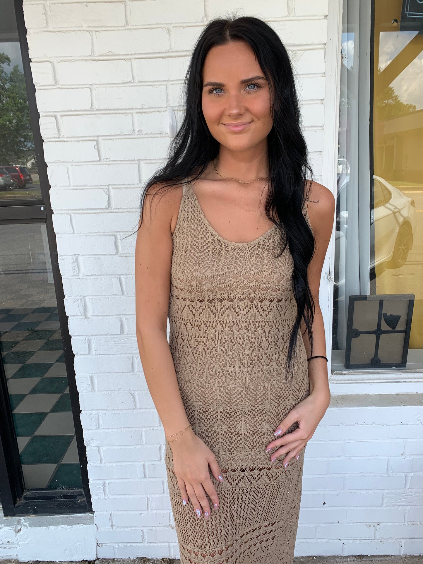 Nude Crotchet Midi Dress