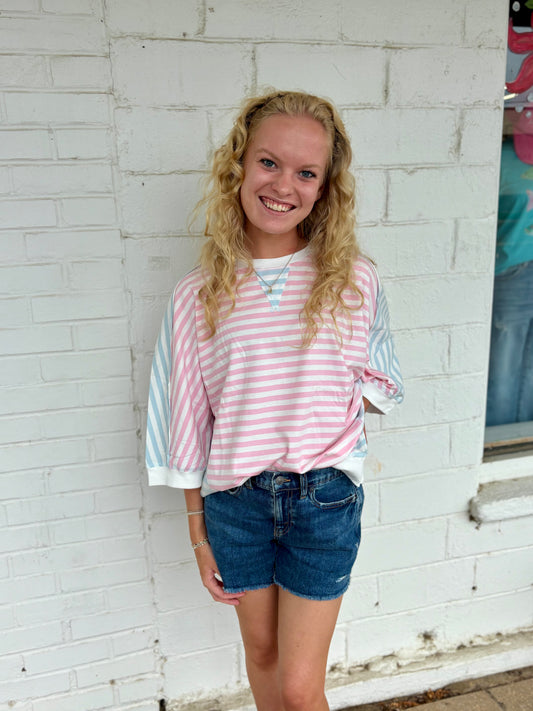 Pink & Blue Striped Top