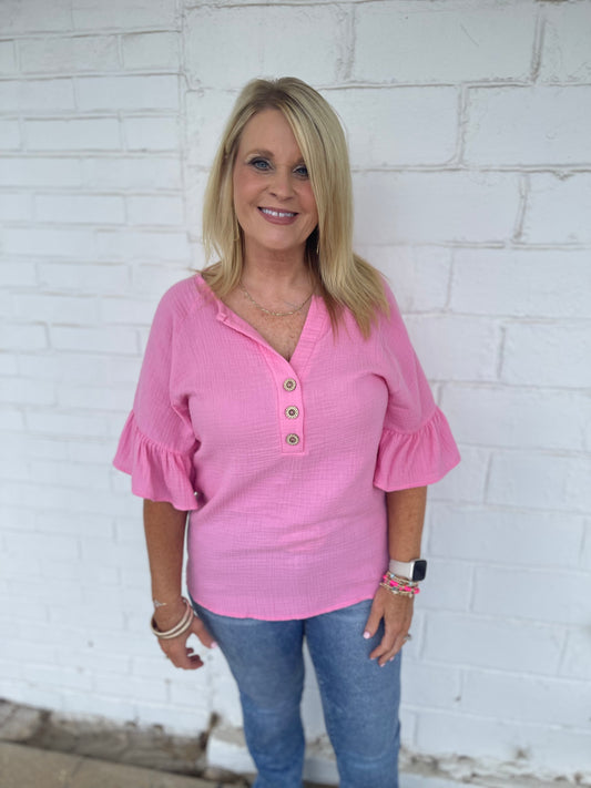 Pink Button Top