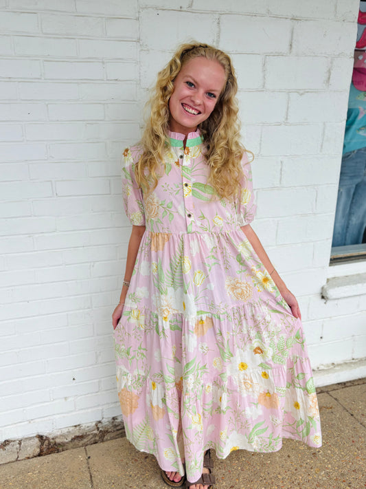 Pink & Green Floral Dress