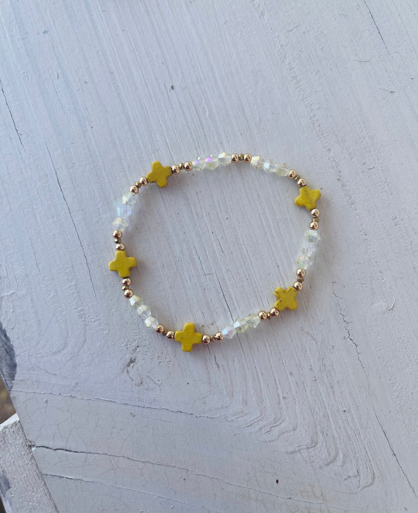 Yellow Cross Beaded Bracelet