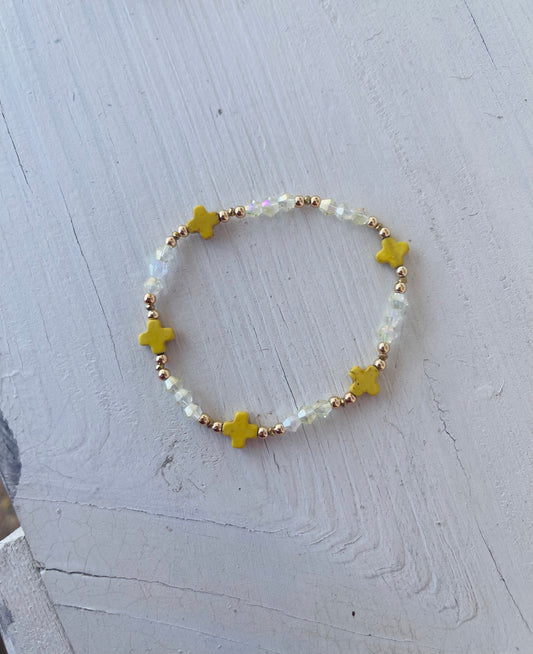 Yellow Cross Beaded Bracelet