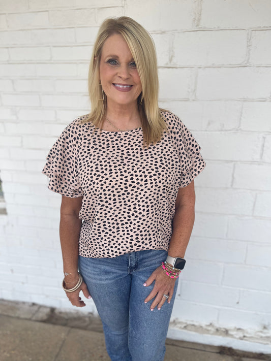 Cheetah Ruffle Sleeve Top