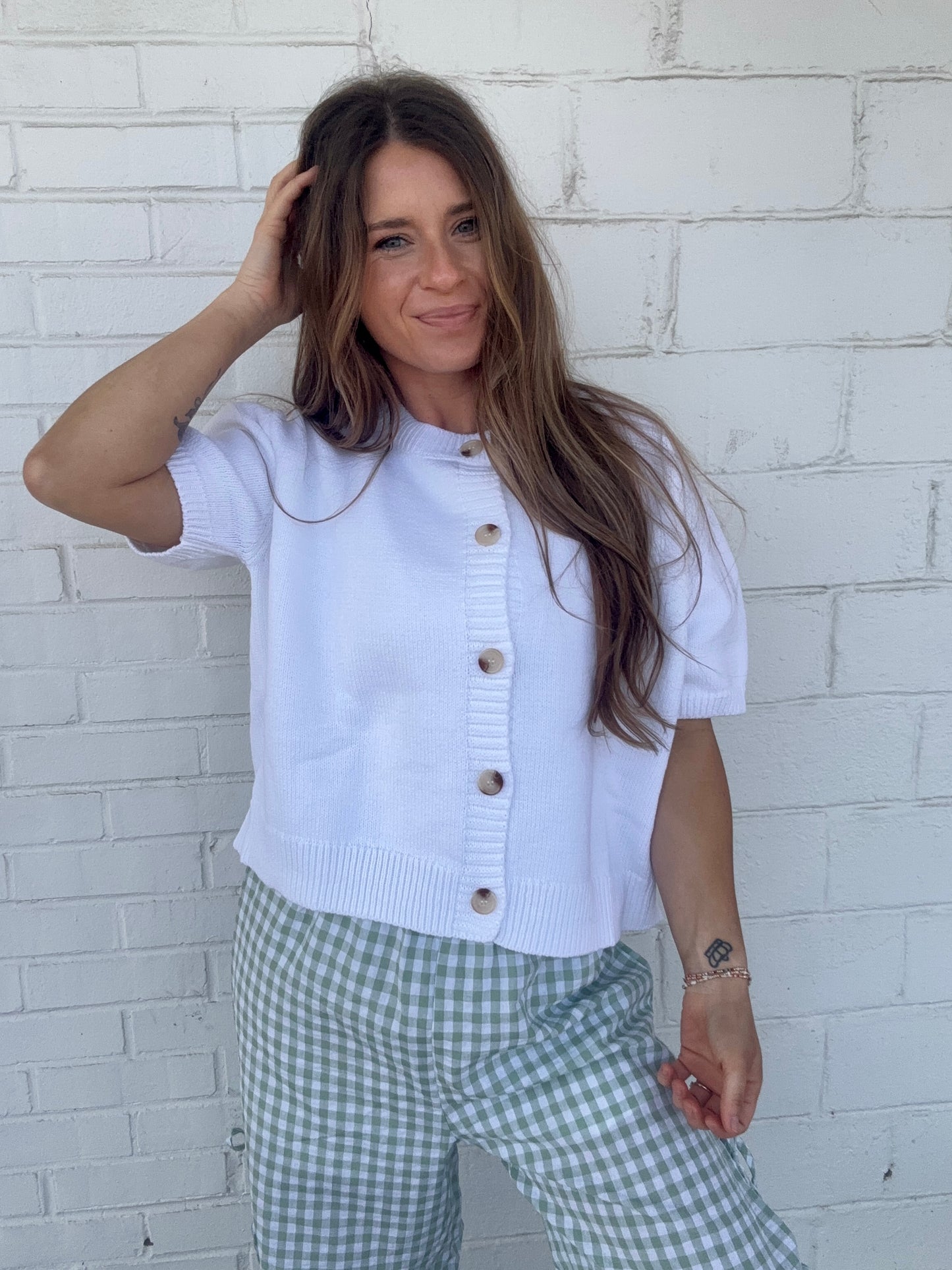 White Short Sleeve Cardigan