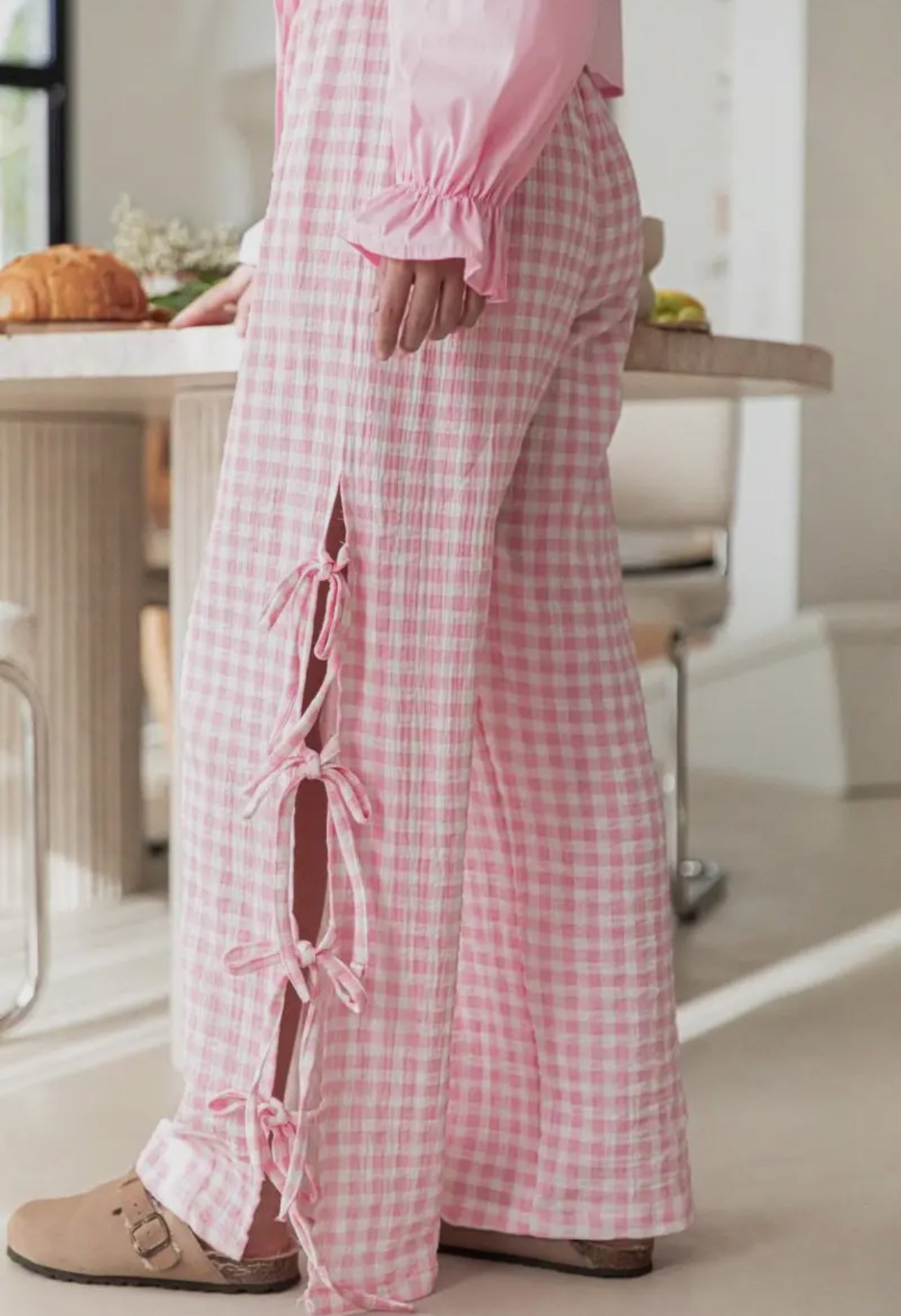 Gingham Casual Pants (Pink)