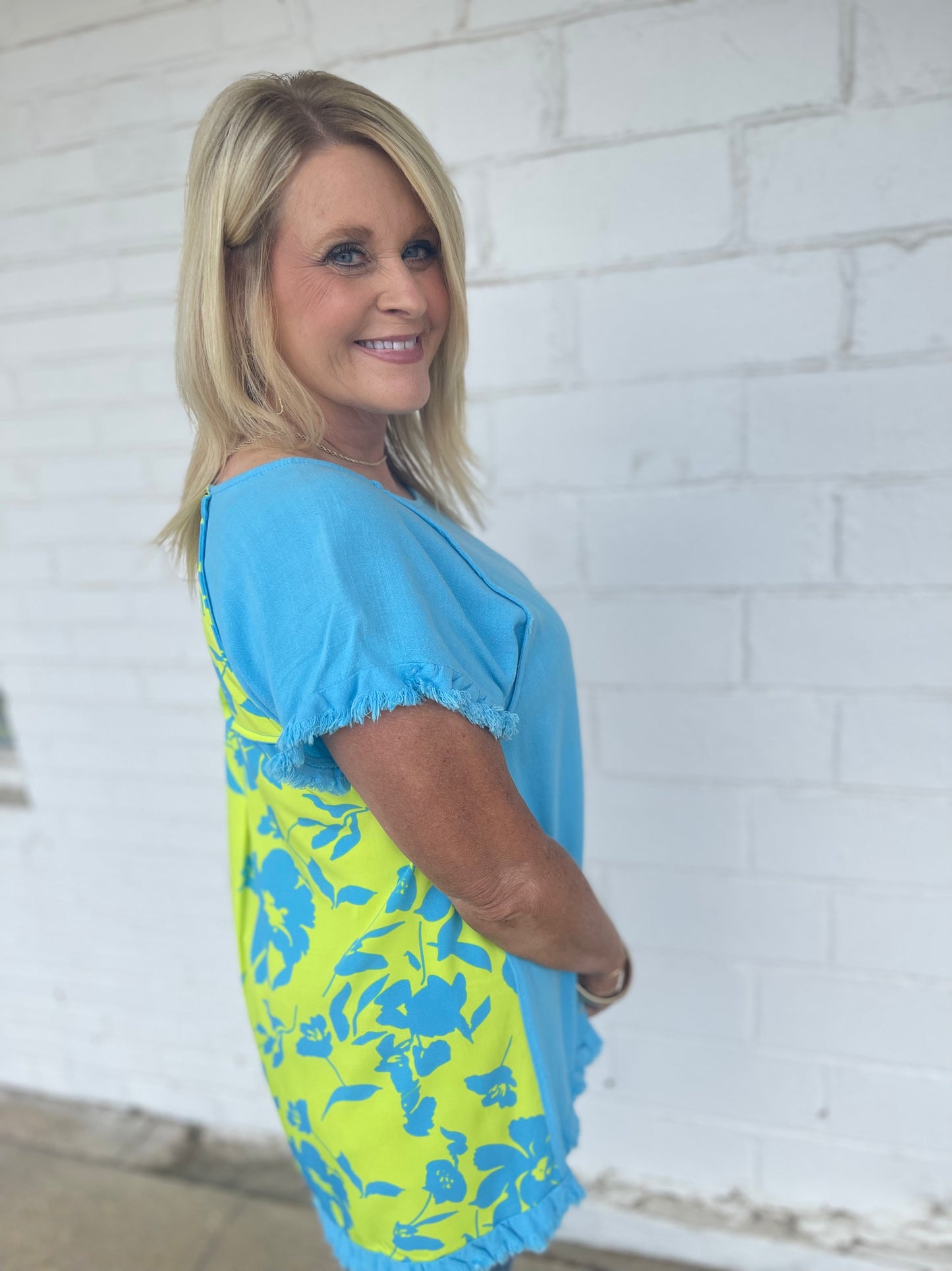 Blue/Lime Green Top