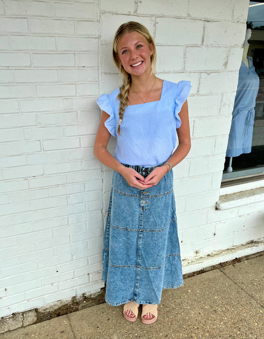 Square Collar Ruffle Top