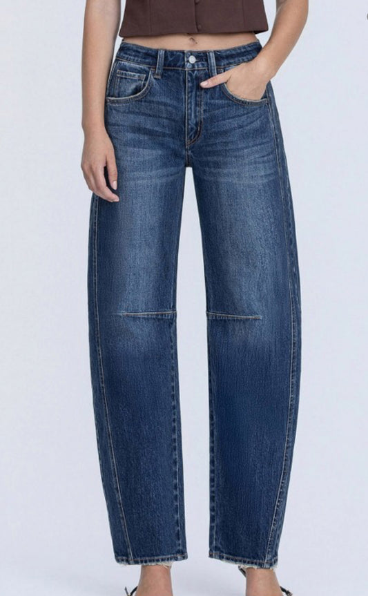 Dark Wash Barrel Jeans