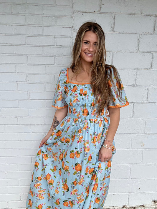 Smocked Orange Maxi Dress