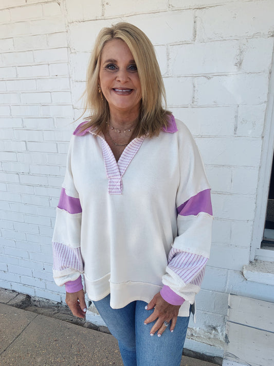 Lavender & Cream Color Block Top