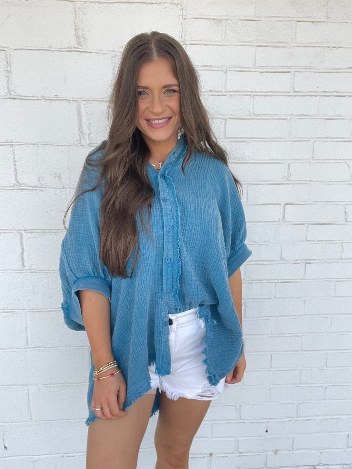 Blue Crinkle Top