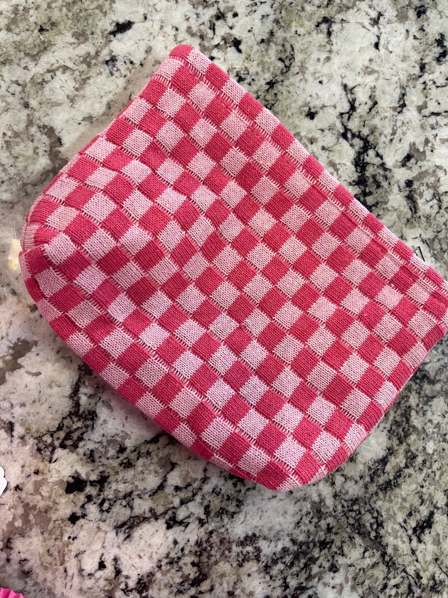 Pink Checkered Makeup Bag