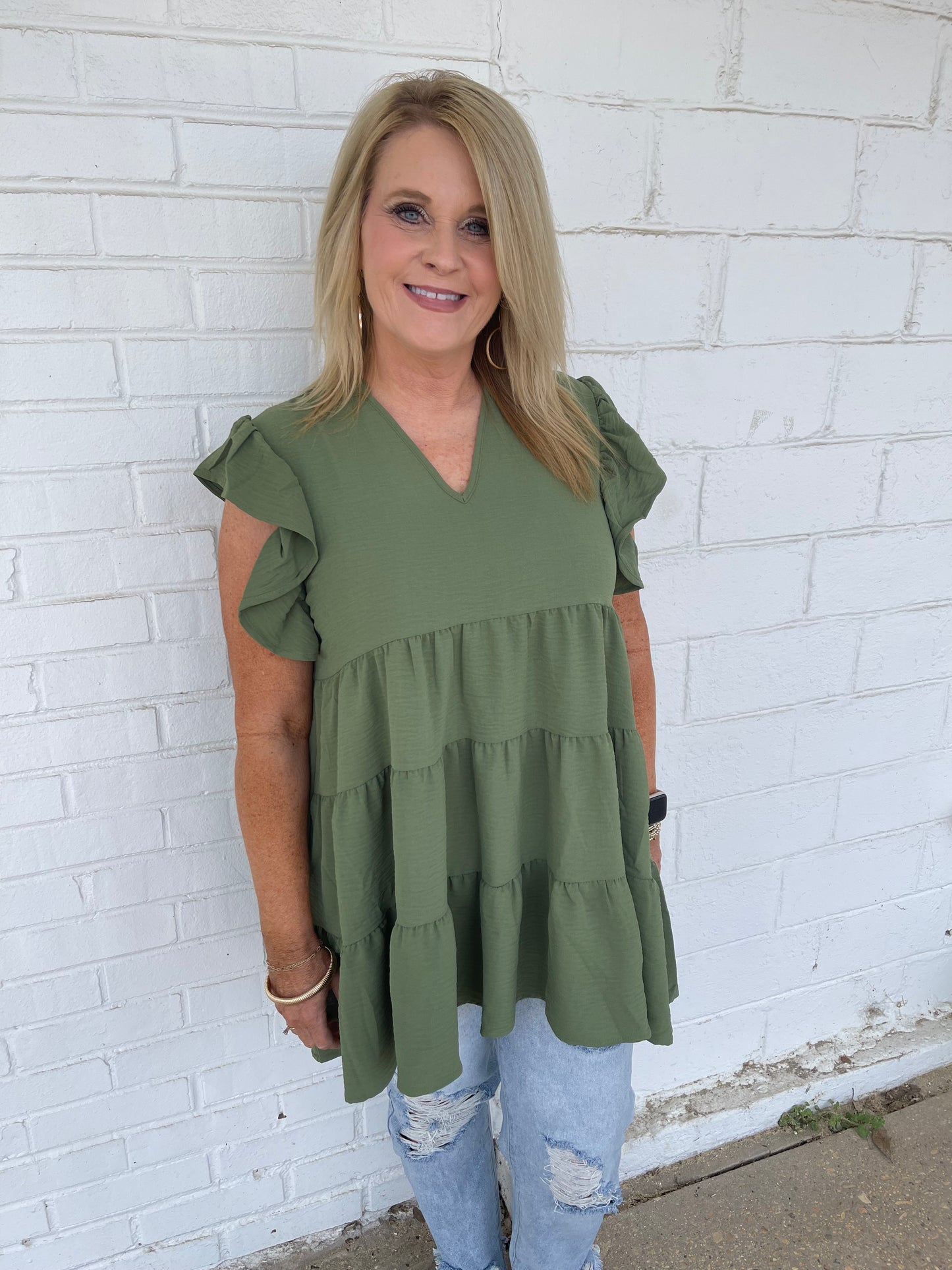 Army Green Ruffle Sleeve