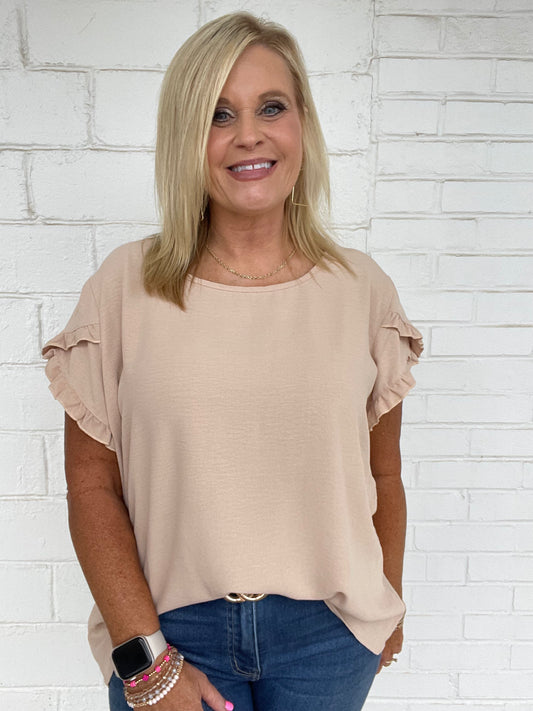 Cream Ruffle Sleeve Top