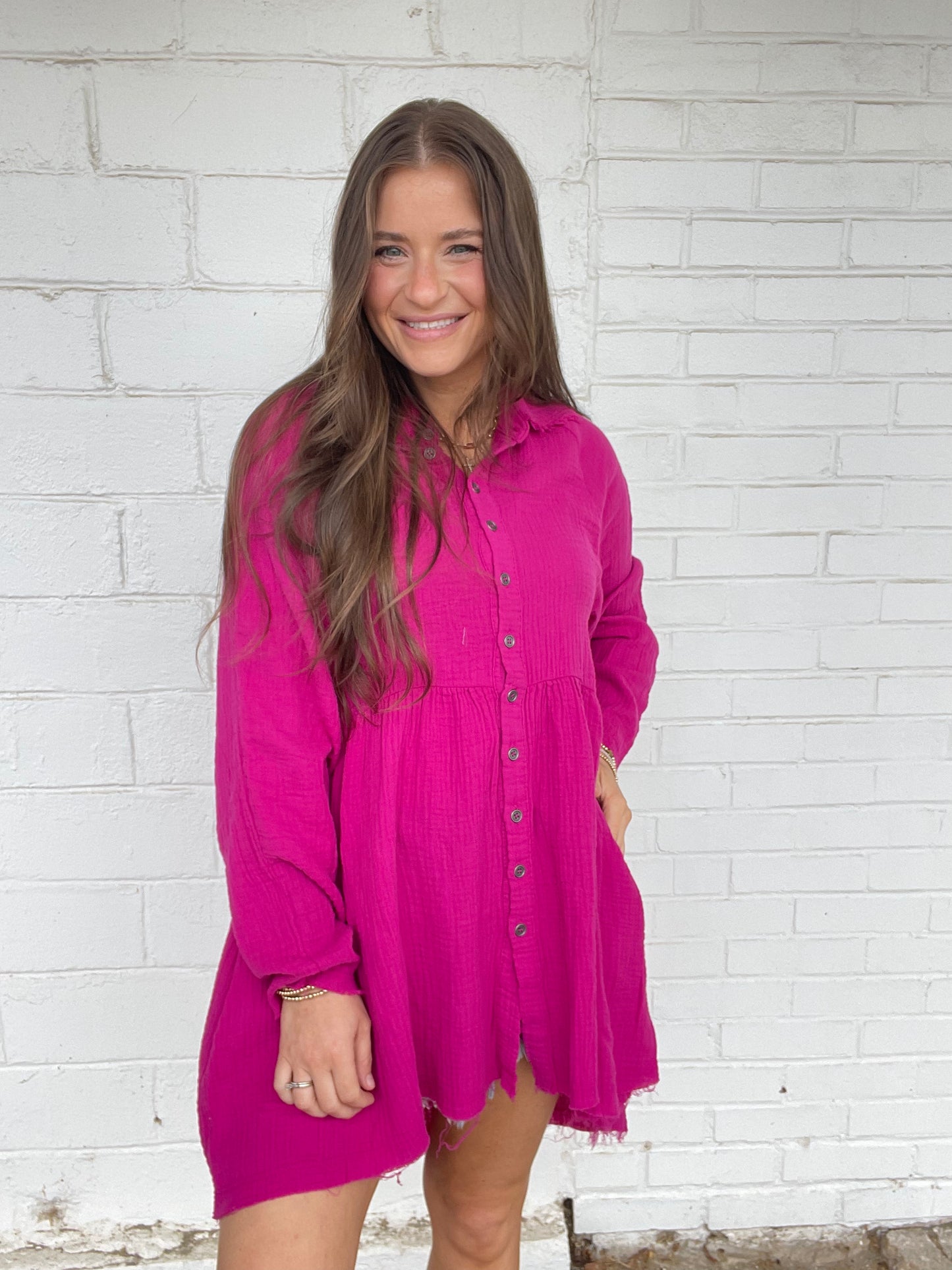 Magenta Button Top