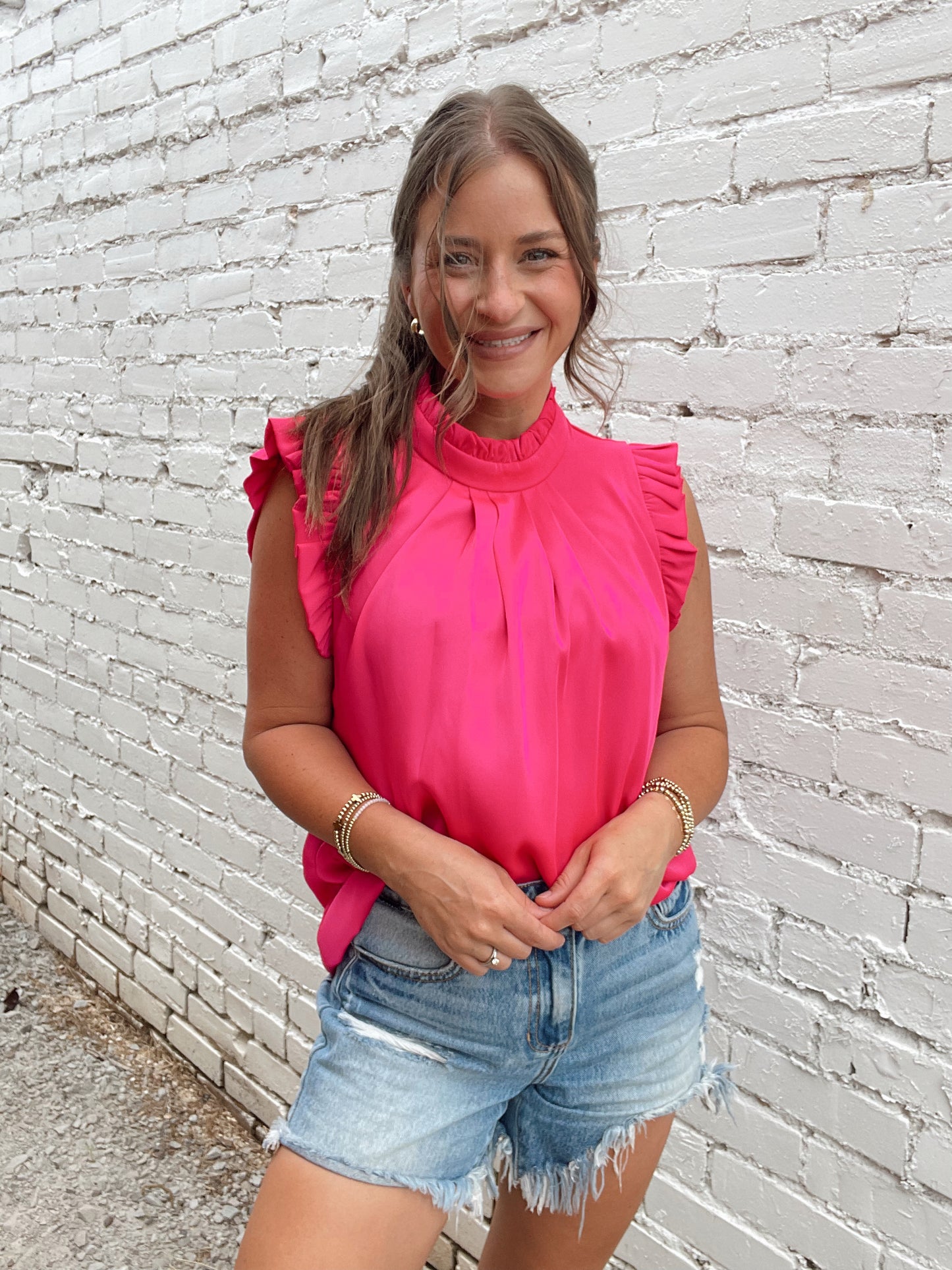Pleated Mock Neck Top