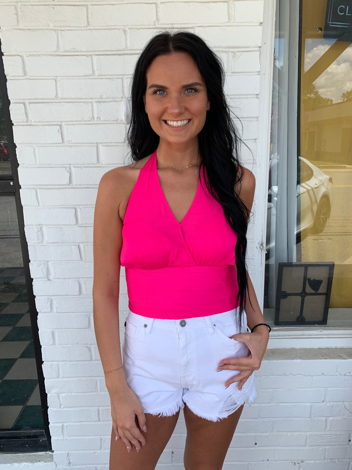 HOT PINK HALTER TOP